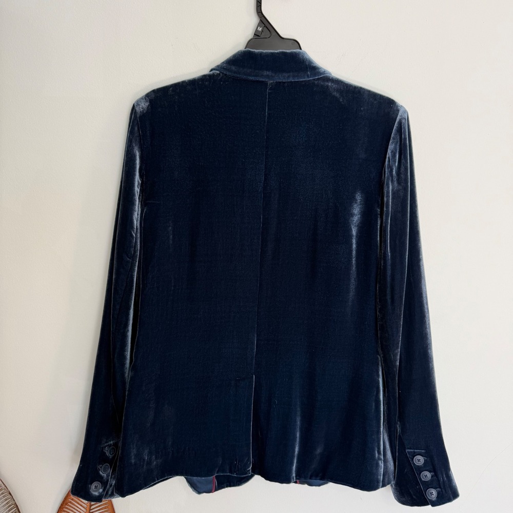A18 Sundance Taysha Single Breasted Blue Silk Blend Velvet Blazer Jacket Size 8 - Picture 6 of 7